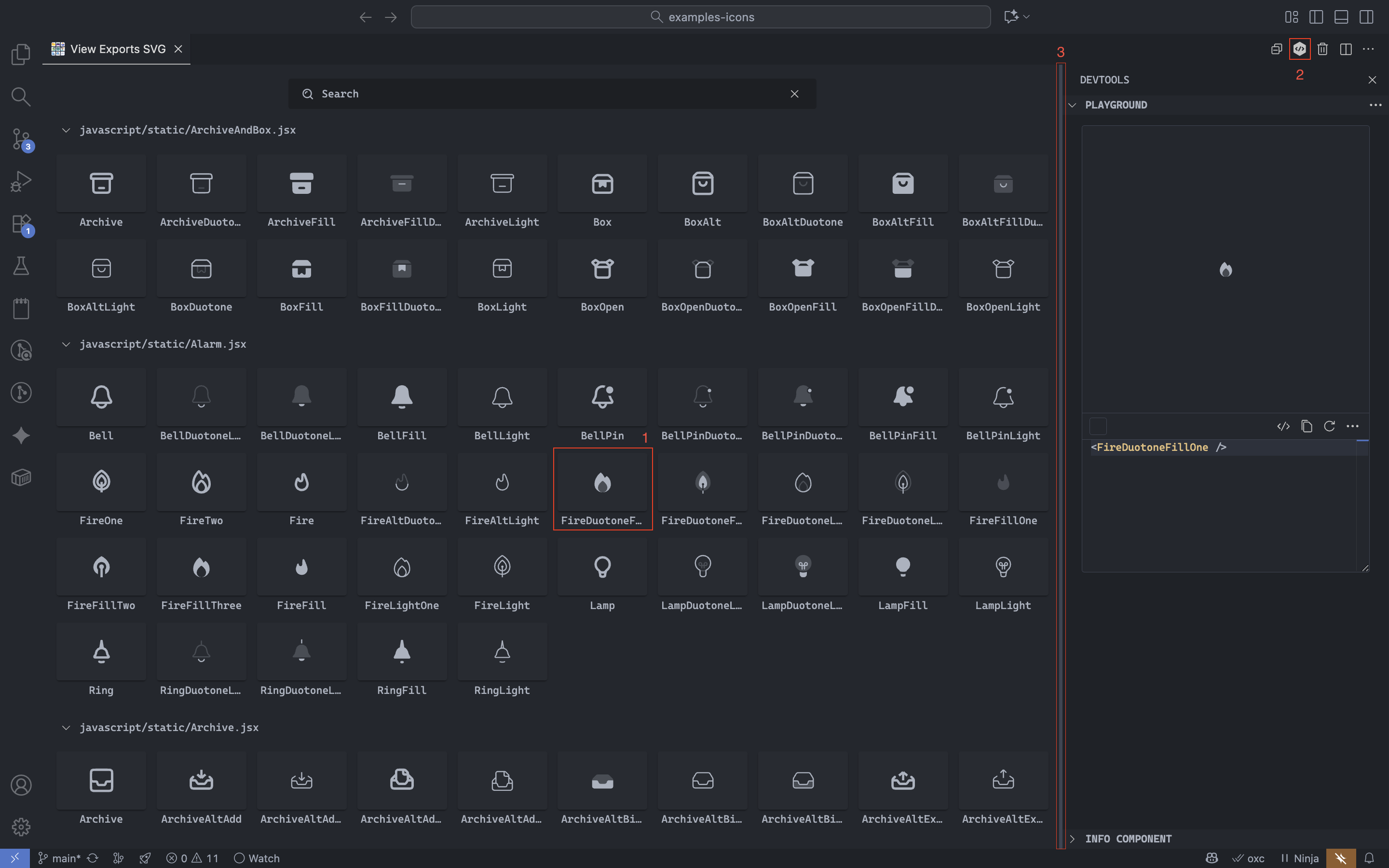 Location of the DevTools in the "View Exports SVG" panel.